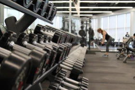 A wrack of dumbbells in the gym.